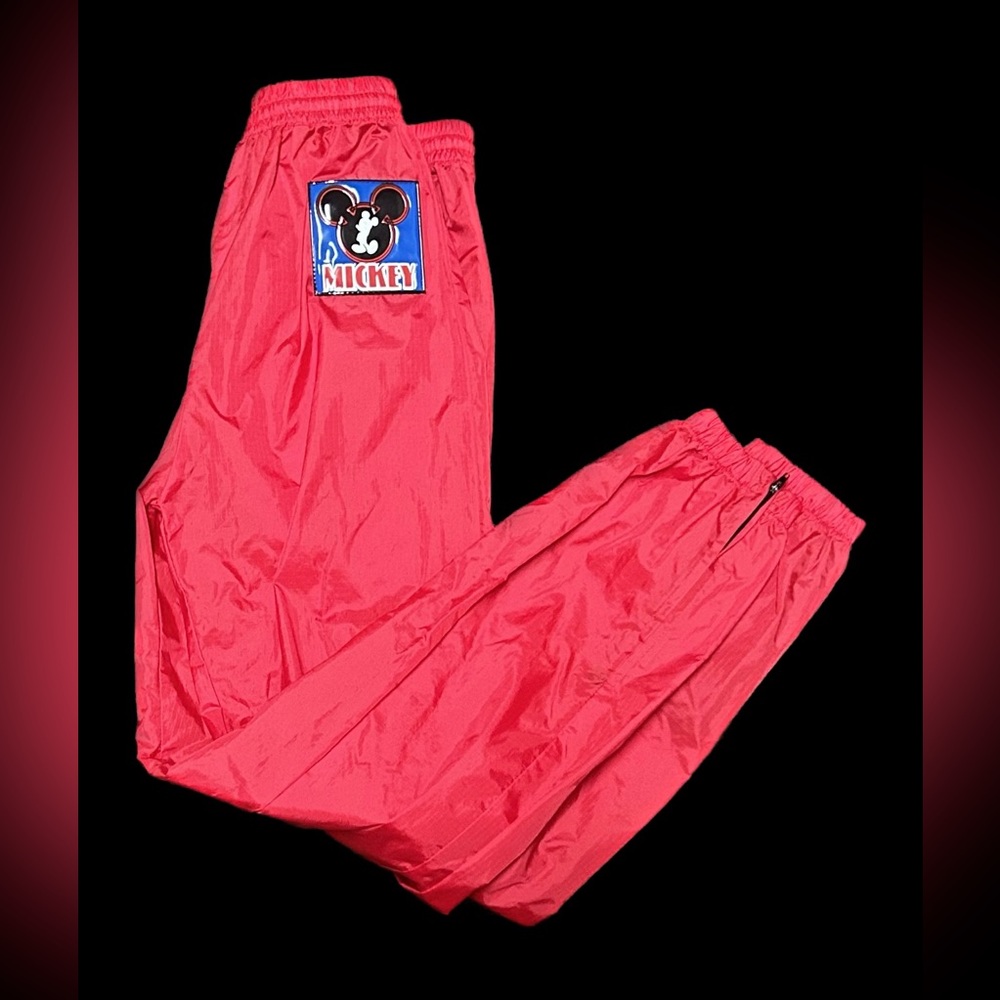 Rare Vintage Disney MICKEY MOUSE Joggers Nylon Track Pants 90’s Red Size M